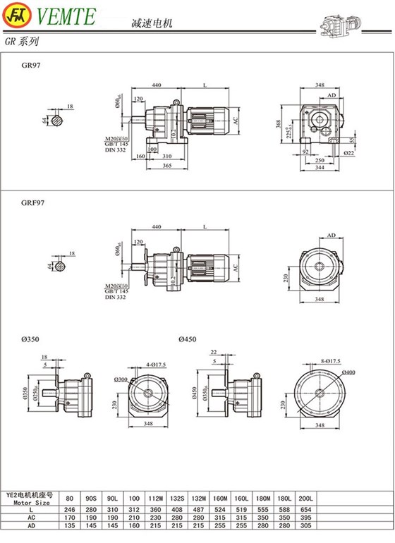R97减速机图纸,TR98齿轮减速电机尺寸图