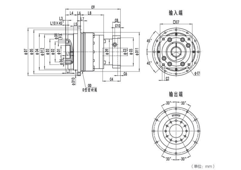 NDV200系列精密行星减速器型号参数与图纸