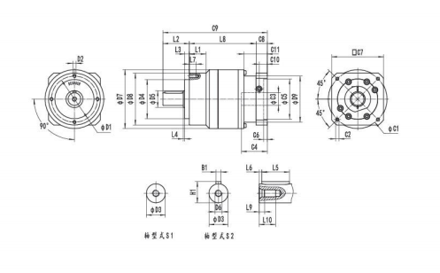NE090A系列精密行星减速器型号尺寸与图纸