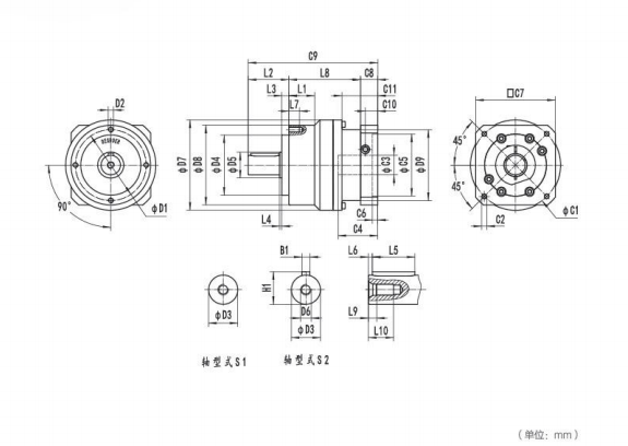 NE155系列精密行星减速器型号尺寸与图纸