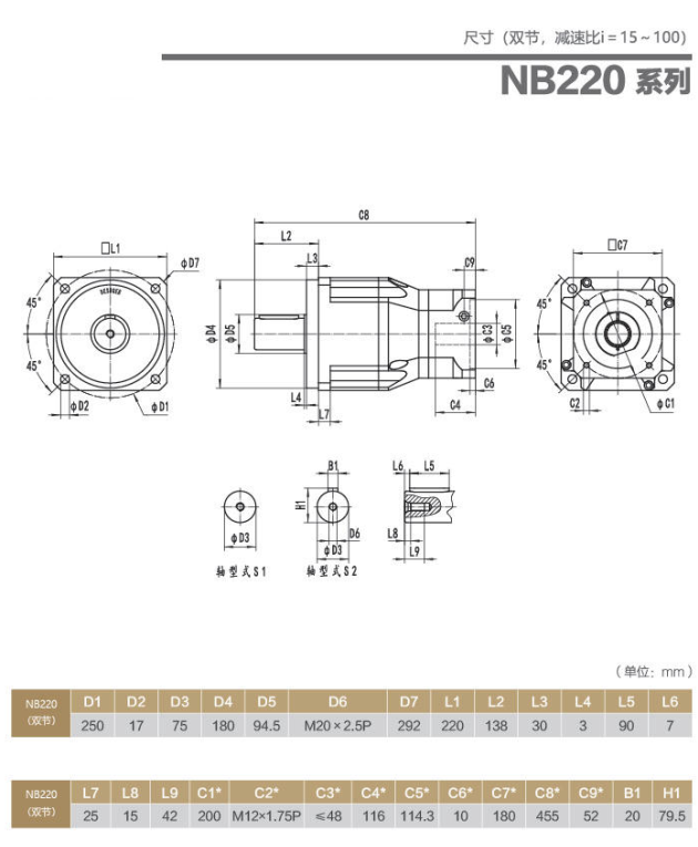 NB220大型行星减速器型号大全及尺寸
