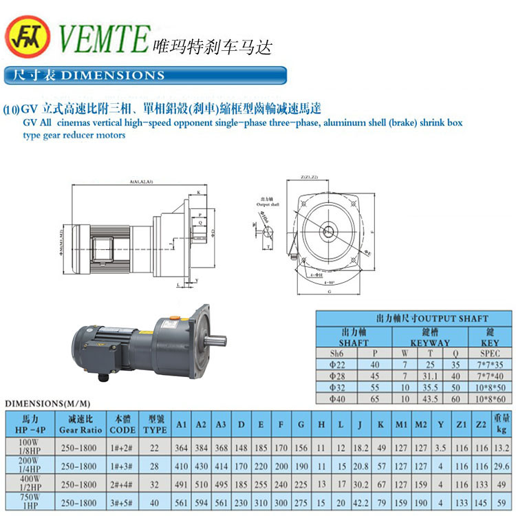 GV立式高速比附三项单项铝壳刹车缩框型齿轮减速马达