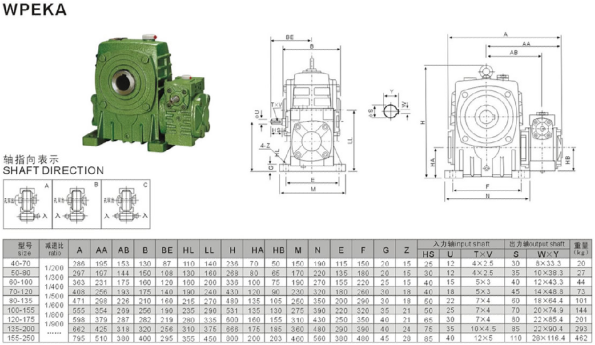 WPEKA减速机安装尺寸图纸